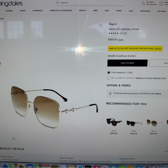 Gucci Gold Sunglasses for Women - Picture 2 of 10